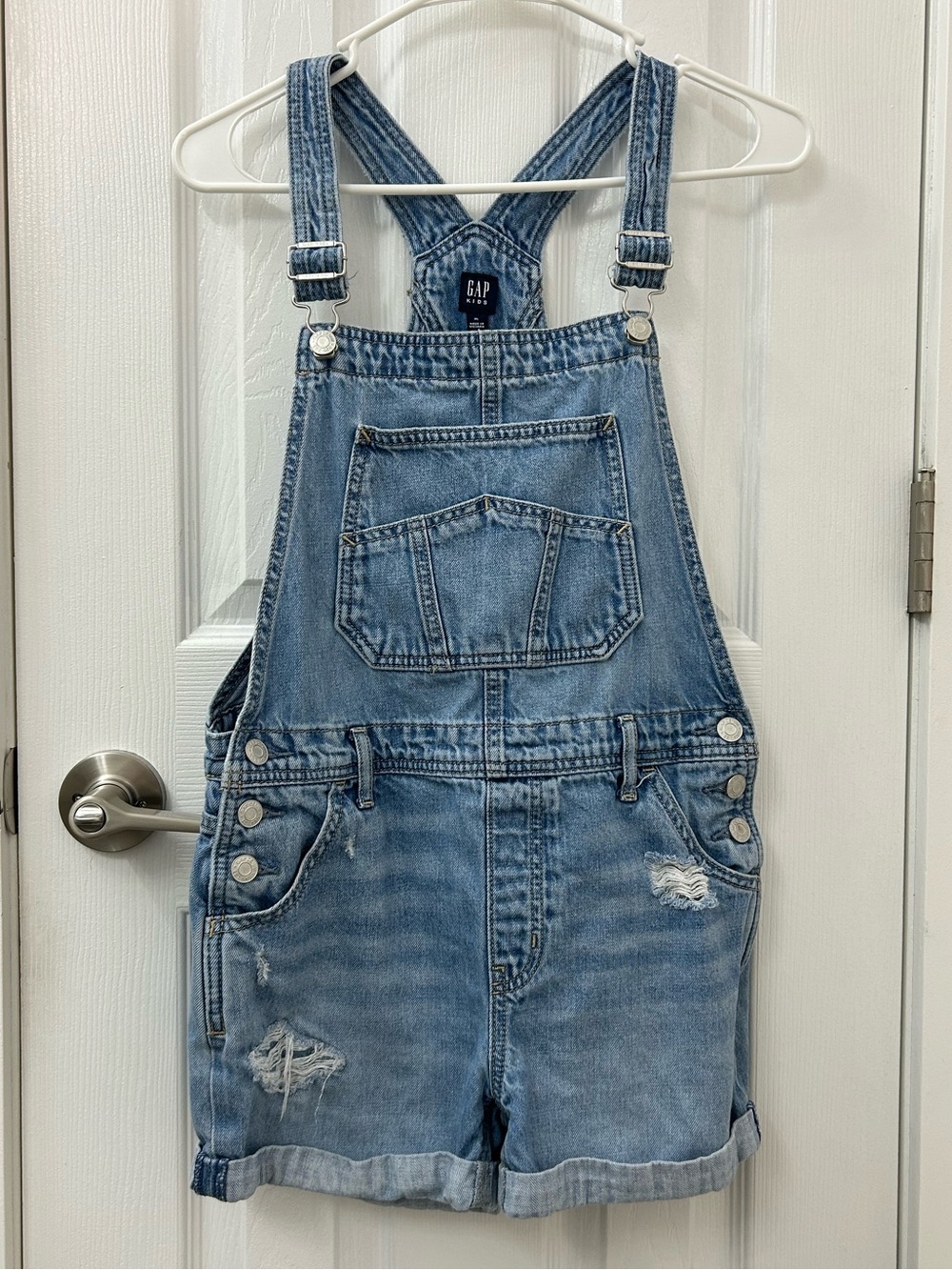 GAP Girl’s Distressed Medium Blue Denim Shortalls